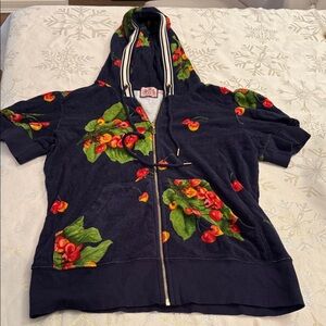 RARE VINTAGE Juicy Couture Navy Cherry Print Hooded Jacket XL